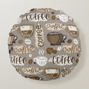 Coussins Ronds Motif de café doodé à la main arrière - plan
