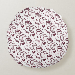 Coussins Ronds Motif de café français Cute Coffee & Croissant
