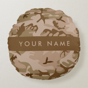 Coussins Ronds Motif de camouflage du désert, Votre nom, Personna