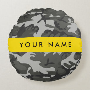 Coussins Ronds Motif de camouflage gris, Votre nom, Personnaliser