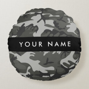 Coussins Ronds Motif de camouflage gris, Votre nom, Personnaliser