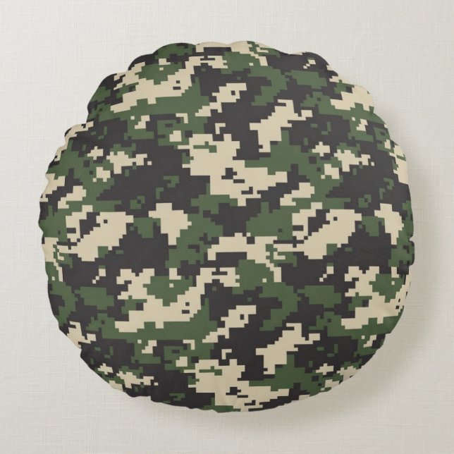 Coussins Ronds Motif de camouflage numérique vert (Devant)