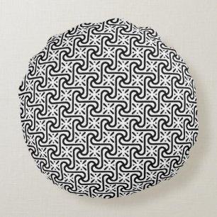 Coussins Ronds motif de carreaux égyptien, noir et blanc