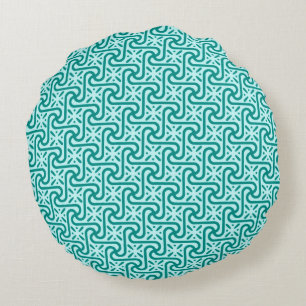 Coussins Ronds motif de carreaux égyptiens, turquoise et aqua