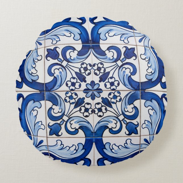 Coussins Ronds Motif de carreaux Macau Azulejo (Devant)