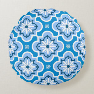 Coussins Ronds Motif de carreaux marocains - Bleu et blanc