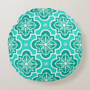 Coussins Ronds Motif de carreaux marocains - Turquoise et Aqua