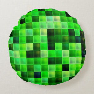 Coussins Ronds Motif de carrés verts en pixels de jeu vidéo