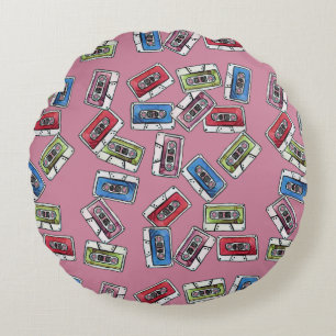 Coussins Ronds Motif de cassettes audio