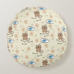 Coussins Ronds motif de chat et de poisson