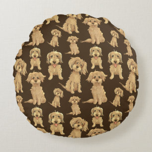 Coussins Ronds Motif de chien Brown labradoodle doré