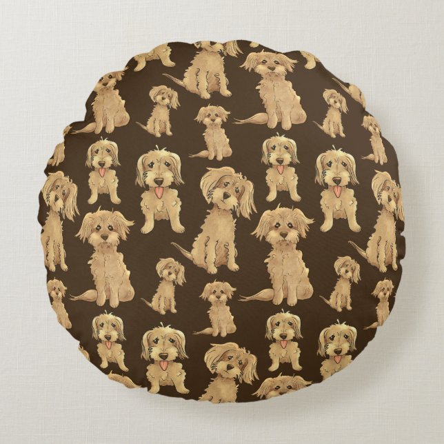 Coussins Ronds Motif de chien Brown labradoodle doré (Devant)