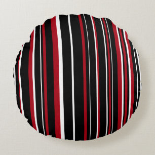 Coussins Ronds Motif de code-barres rayé noir, rouge et blanc