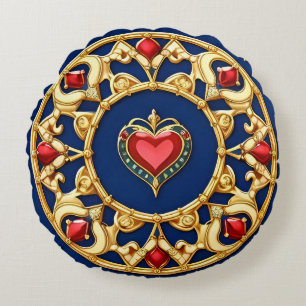 Coussins Ronds Motif de cœur encadré doré avec design orné