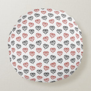 Coussins Ronds Motif de coeur rouge et noir
