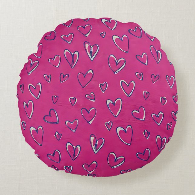 Coussins Ronds Motif de cœurs magenta (Devant)