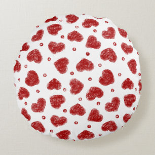 Coussins Ronds Motif de cœurs rouges et blancs