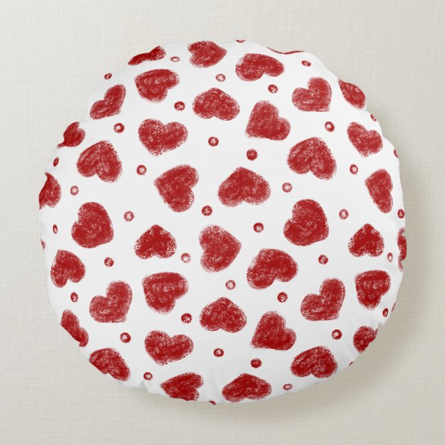 Coussins Ronds Motif de cœurs rouges et blancs (Devant)