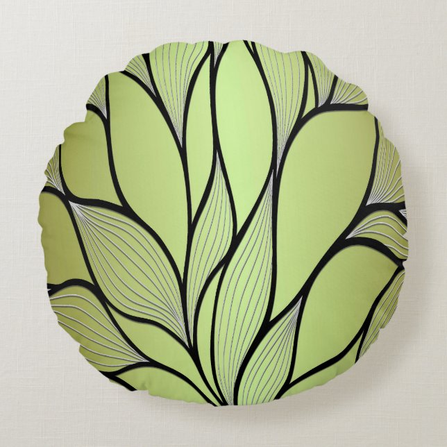 Coussins Ronds Motif de congé créatif vert olive (Devant)