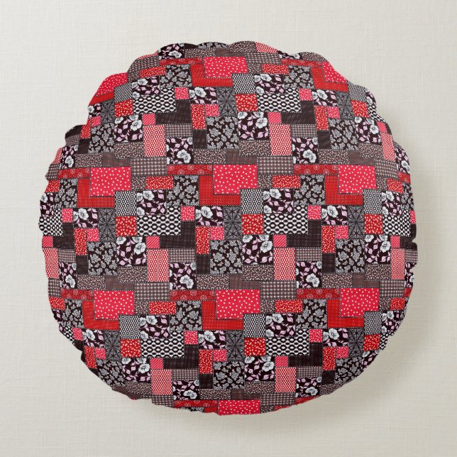 Coussins Ronds Motif de courtepointure florale patchwork rétro (Devant)