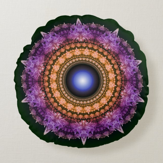 Coussins Ronds Motif de cristal violet fractal (Devant)