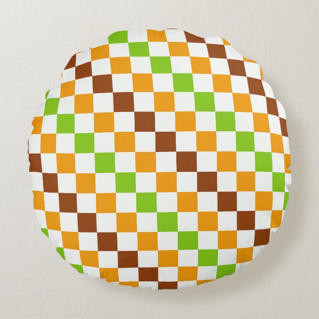 Coussins Ronds Motif de damier diagonal de récolte (Devant)