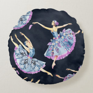 Coussins Ronds Motif de danse de ballet, aquarelle pai
