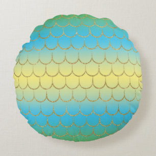 Coussins Ronds Motif de dégradé pastel à écailles de sirène de co