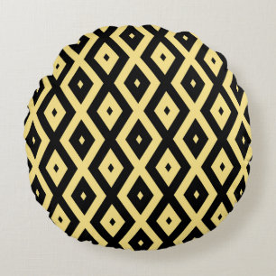 Coussins Ronds Motif de diamant jaune citron et noir