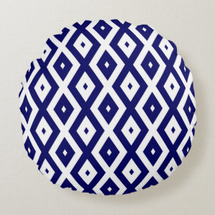Coussins Ronds Motif de diamants bleu et blanc de la marine