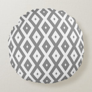 Coussins Ronds Motif de diamants gris et blanc