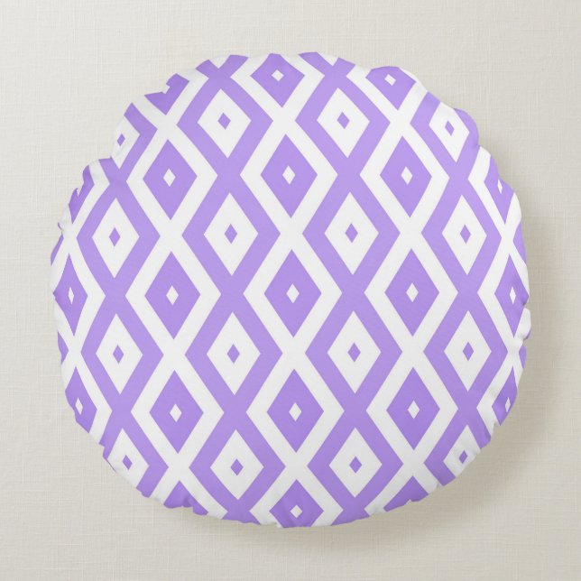 Coussins Ronds Motif de diamants violet et blanc (Devant)