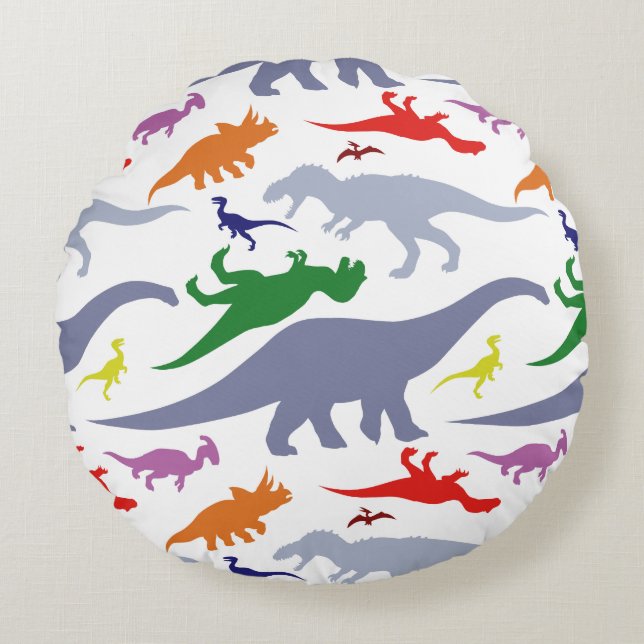 Coussins Ronds Motif de dinosaure coloré (clair) (Devant)