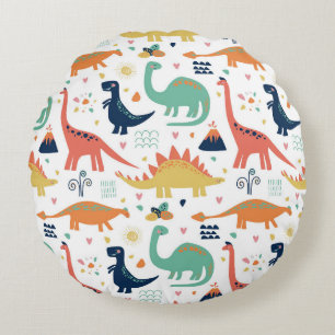 Coussins Ronds Motif de dinosaures préhistoriques colorés