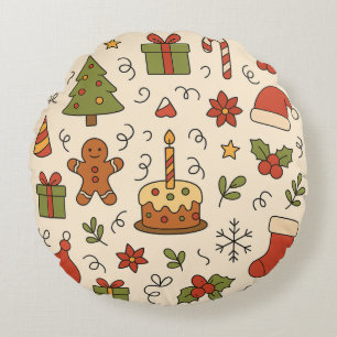 Coussins Ronds Motif de doodle de Noël joyeux