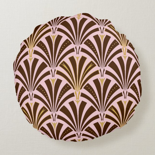 Coussins Ronds Motif de fan d'art déco - chocolat sur le rose (Dos)
