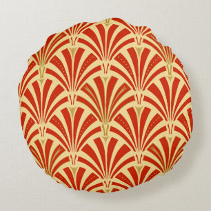 Coussins Ronds Motif de fan d'art déco - mandarine