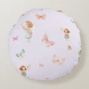 Coussins Ronds Motif de fée pastel Design de nurserie papillon mi