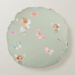 Coussins Ronds Motif de fée pastel Design de nurserie papillon mi