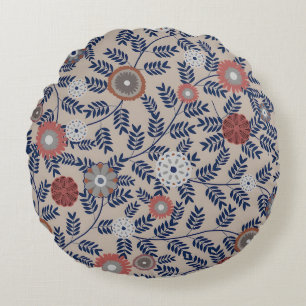 Coussins Ronds Motif de feuillage de sarcelle et de magenta épous