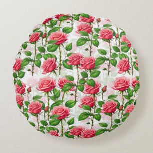 Coussins Ronds Motif de feuillage floral rose
