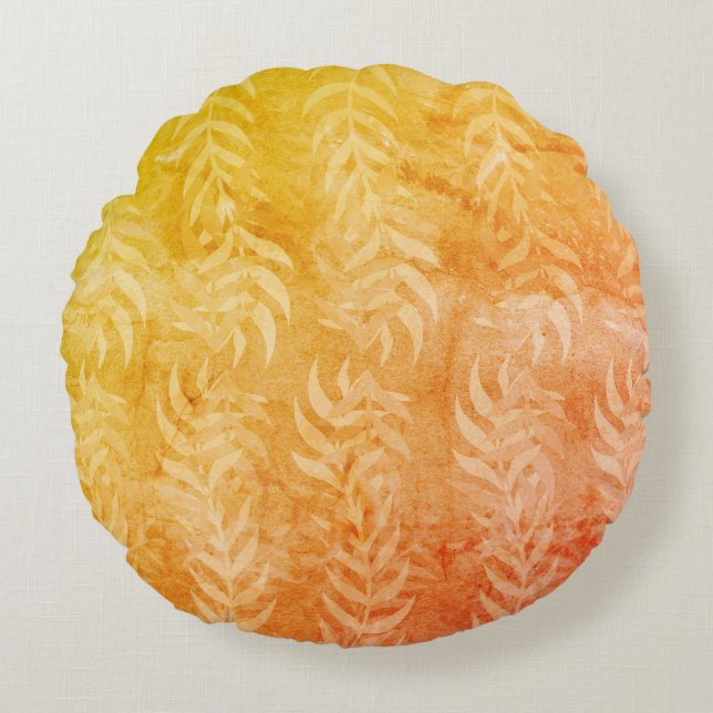 Coussins Ronds Motif de feuille coloré métallisé rustique élégant (Devant)