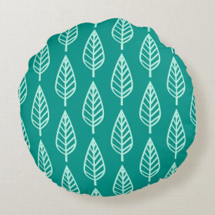 Coussins Ronds Motif de feuille de hêtre - Paon et aqua