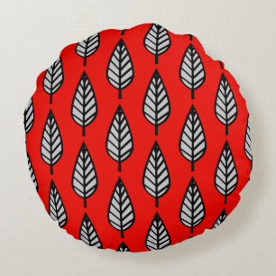 Coussins Ronds Motif de feuille de hêtre - Rouge, noir et gris / 