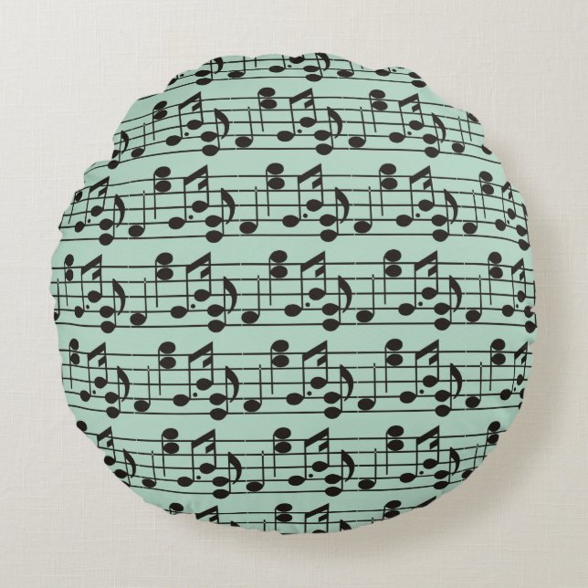 Coussins Ronds Motif de feuille de notes de musique vert (Devant)