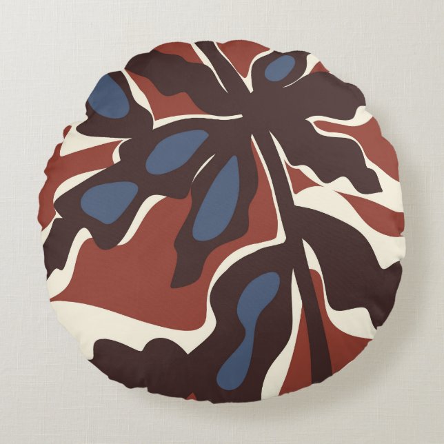 Coussins Ronds Motif de feuille rétro abstrait  (Devant)