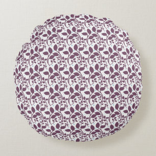 Coussins Ronds Motif de feuille violet foncé, élégante impression