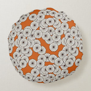 Coussins Ronds Motif de fleur d'art déco - crème sur la rouille
