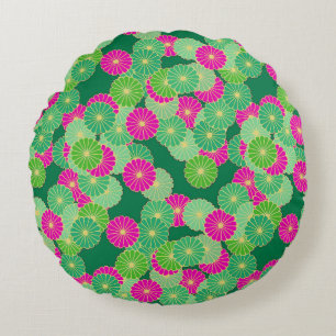 Coussins Ronds Motif de fleur d'art déco - nuances de vert,