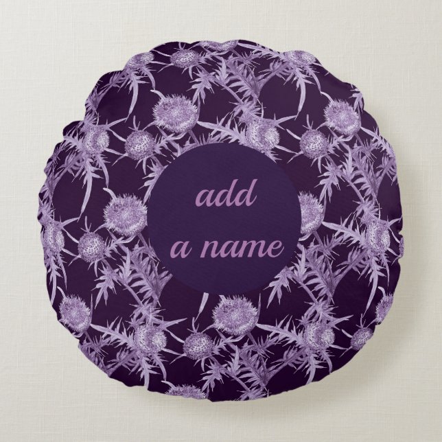 Coussins Ronds motif de fleur violette de chardon (Devant)